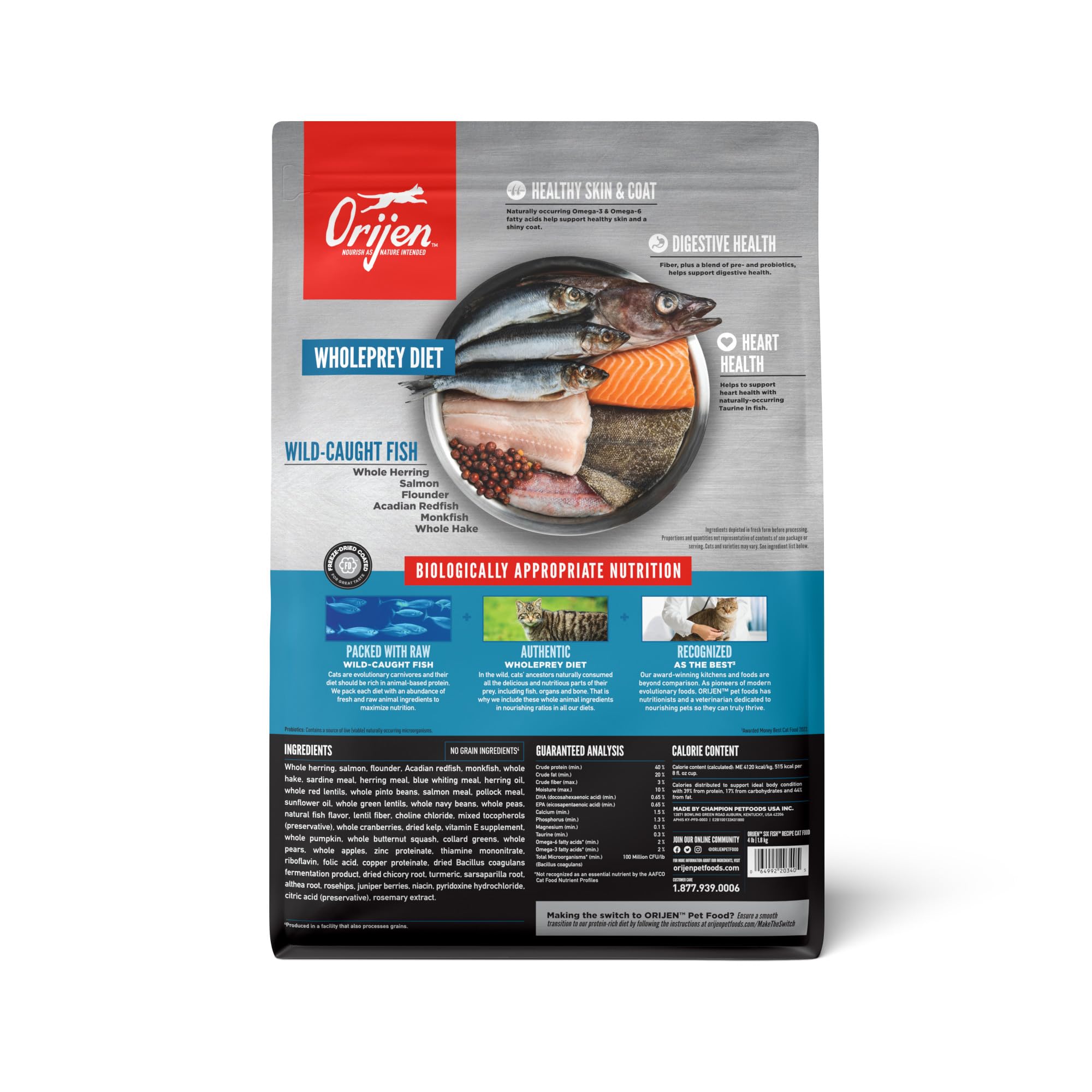 ORIJEN Seis Pescados, primeros ingredientes crudos de pescado.