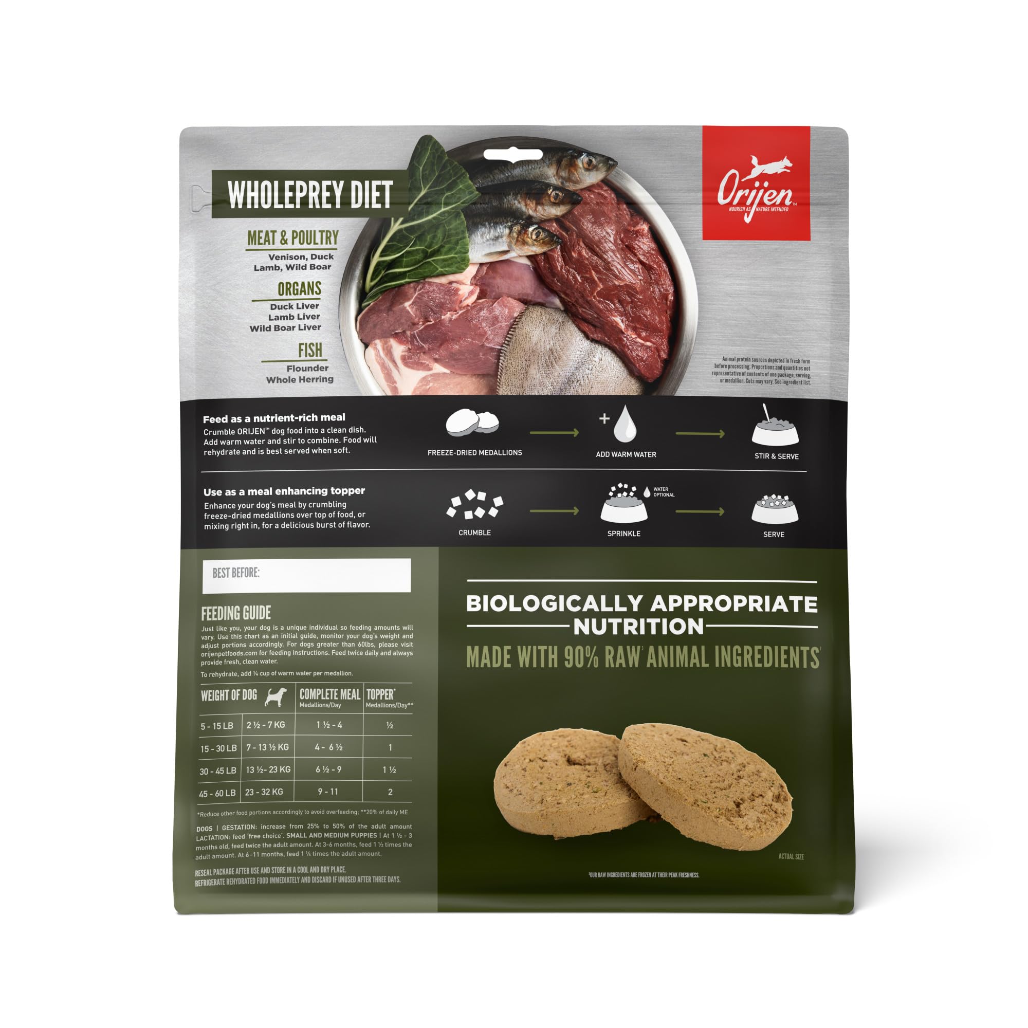 ORIJEN TUNDRA alimento deshidratado, alto en proteína, ideal como comida principal para perros.