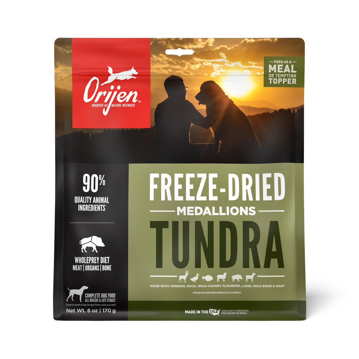 ORIJEN TUNDRA medallones liofilizados para perros, proteína alta