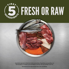 Primeros seis ingredientes frescos de ORIJEN TUNDRA: pato, char, trucha