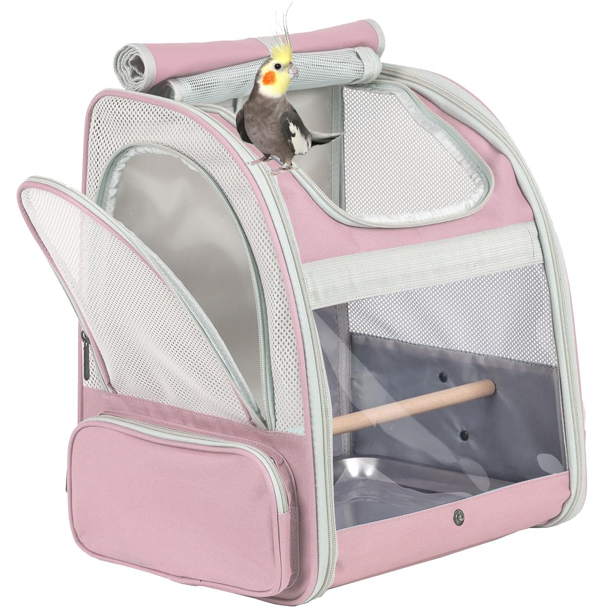 Mochila ORIZZP para aves con percha de madera, comodidad para el ave