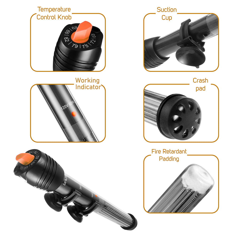 Orlushy calentador de acuario 300W con ventosas para fijarlo al vidrio