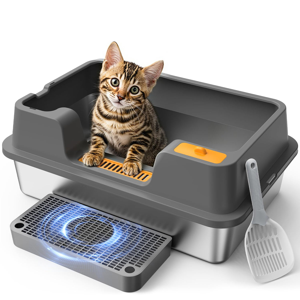 ORELEY caja de arena extragrande con cubierta, perfecta para gatos grandes y múltiples mascotas.