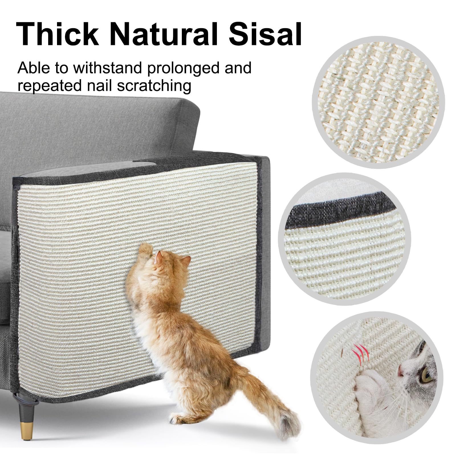 Oroonoko protector para sofá, rasca sisal natural, ayuda a proteger la tapicería durante juegos en lado izquierdo.