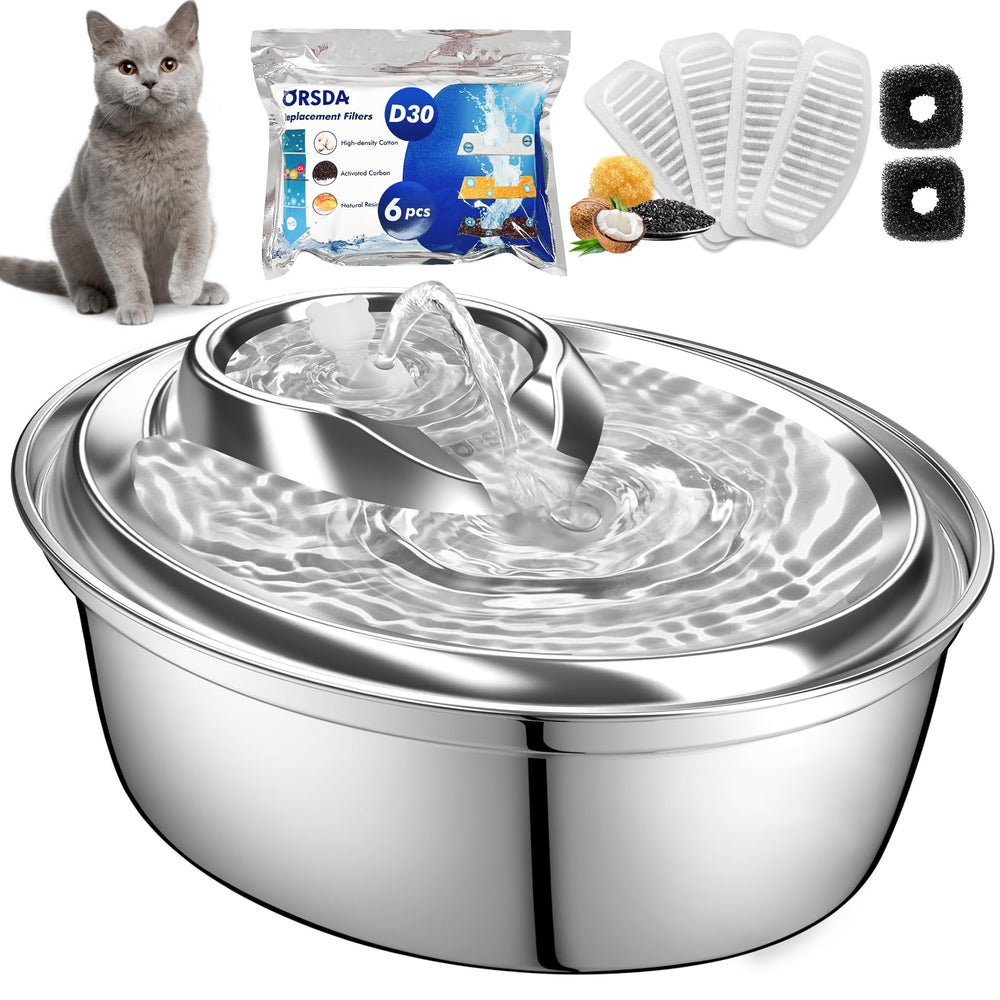 Bebedero ORSDA para gato en acero inoxidable 2L, agua fresca y segura.