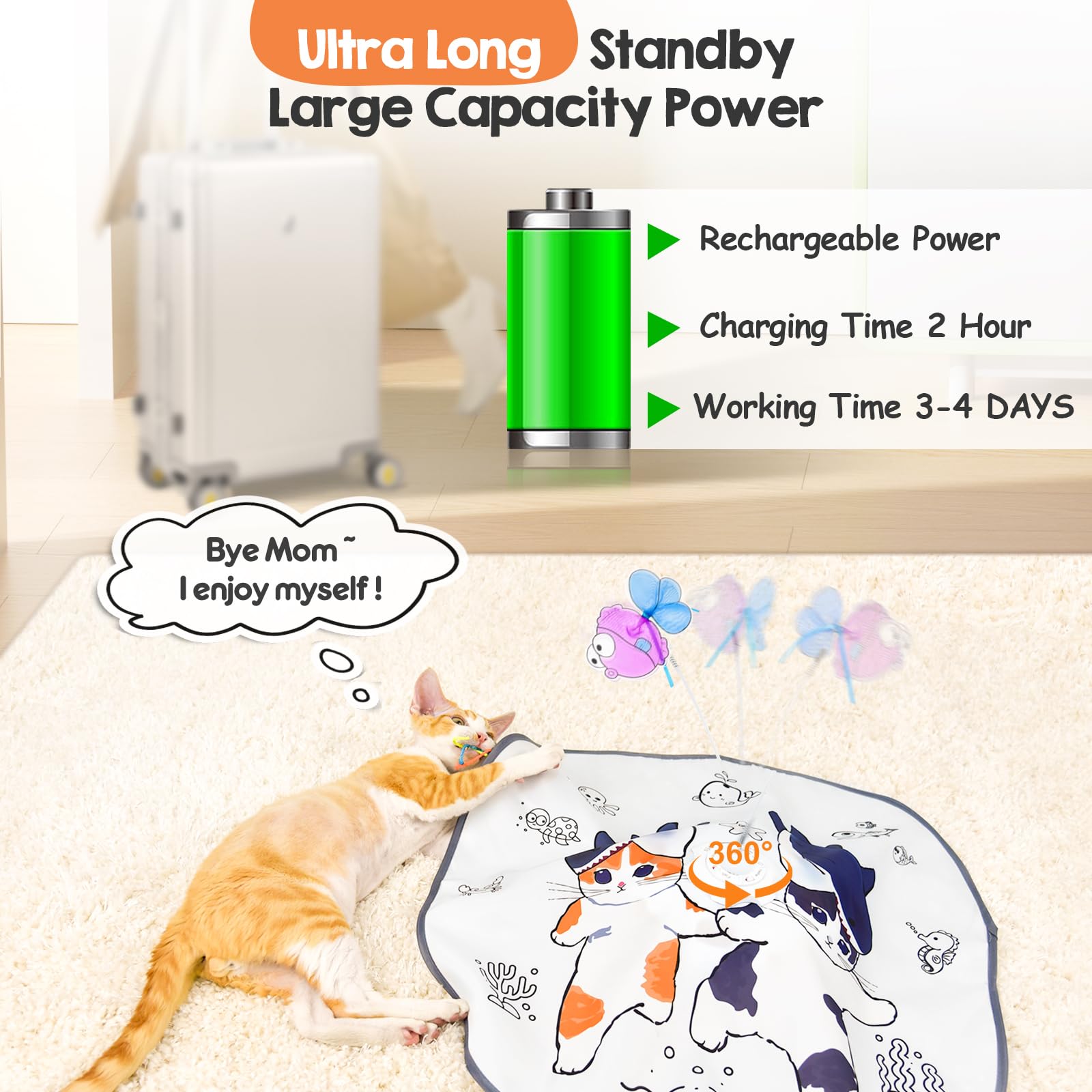 ORSDA Juguete con carga USB para gatos, juego continuo
