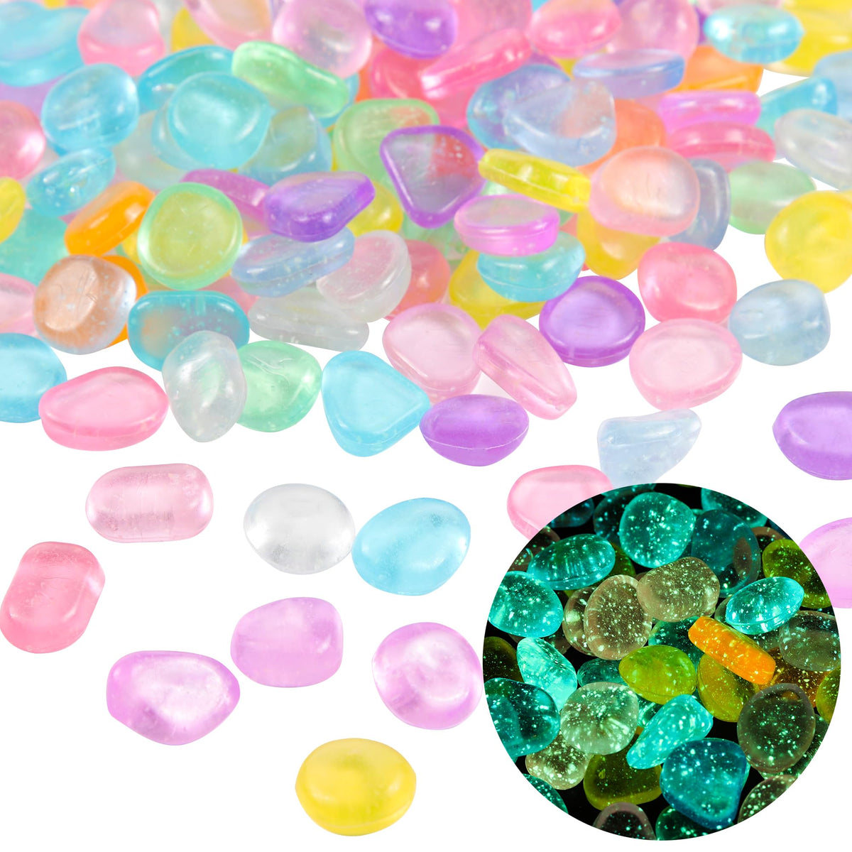 OSOPOLA piedras fosforescentes 150 unidades, empaque práctico para decoración.