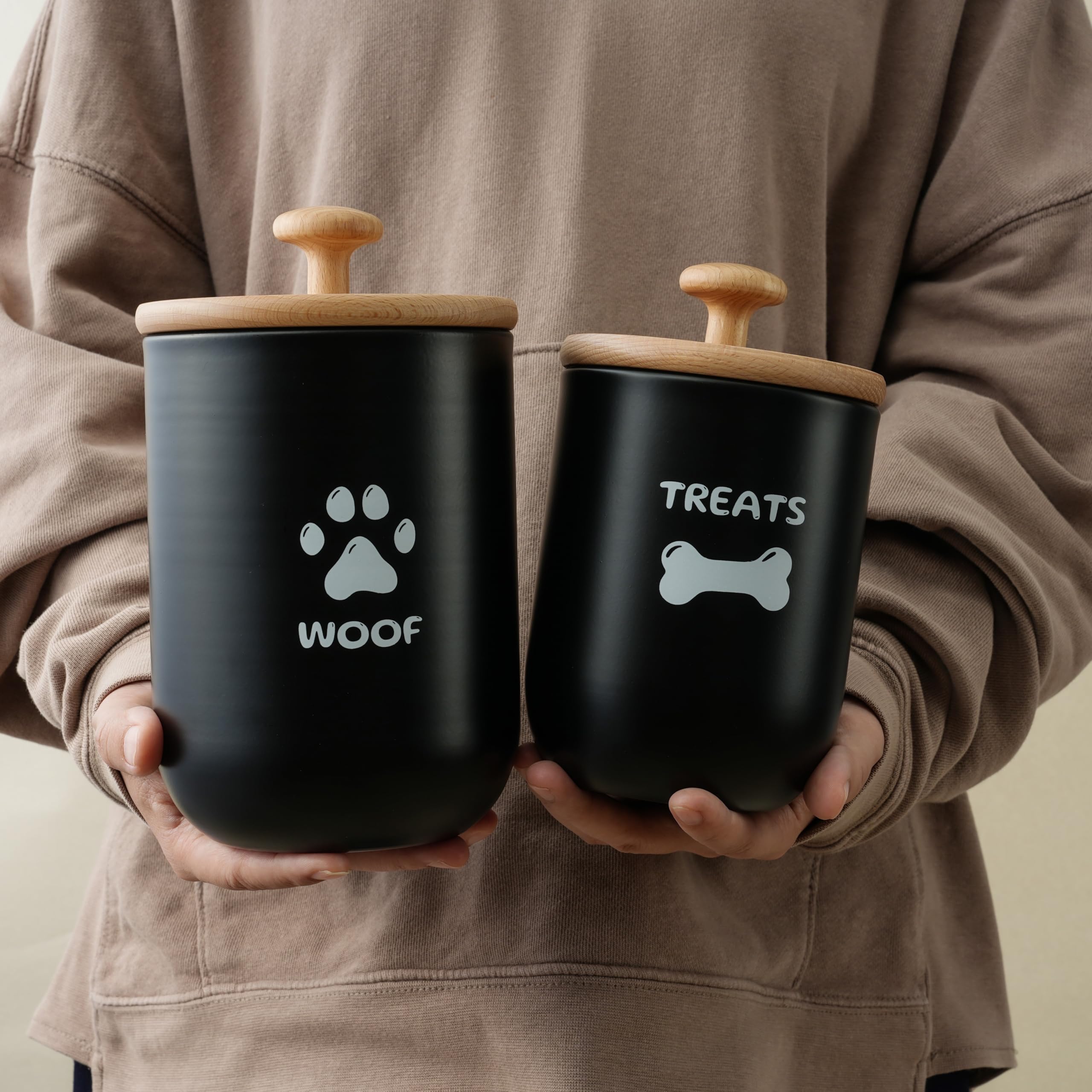 OTTENON Contenedor grande para perros, 8 tazas, tapa de madera, aspecto elegante.