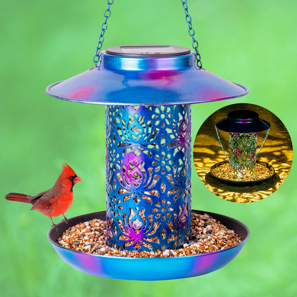 Ottsuls alimentador de pájaros solar para exterior con iluminación nocturna suave.