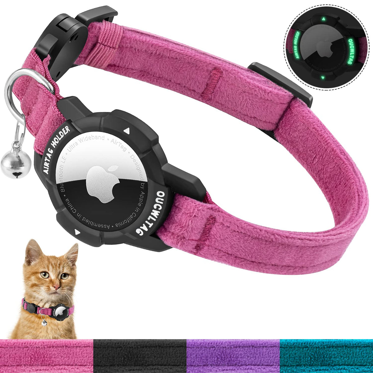 Collar OUCWLTAG con AirTag integrado para rastreo fiable de tu gato.