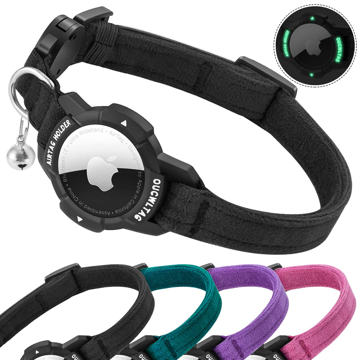 OUCWLTAG collar para gato con AirTag integrado, mayor seguridad nocturna
