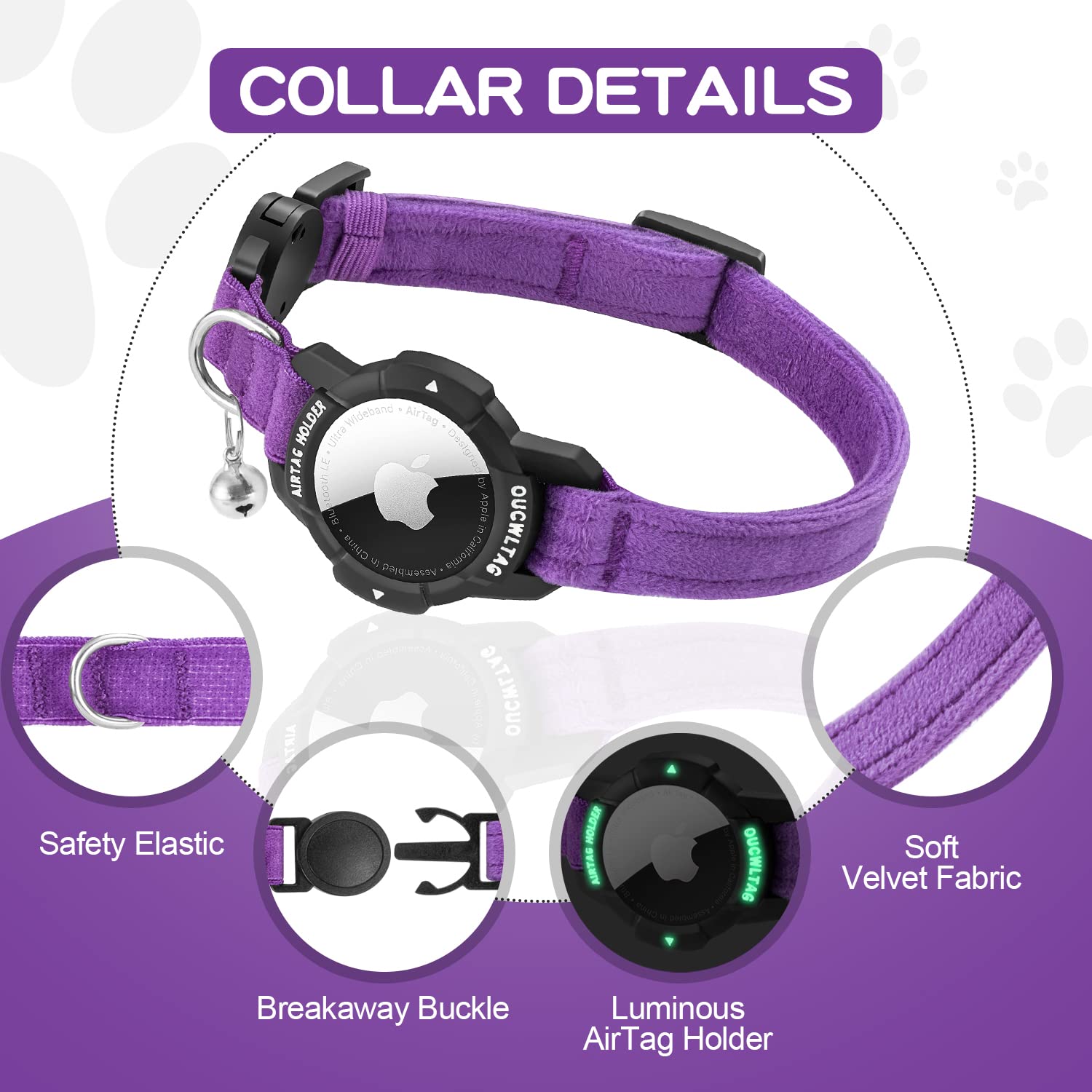 OUCWLTAG collar con cierre rápido y banda elástica ofrece seguridad adicional