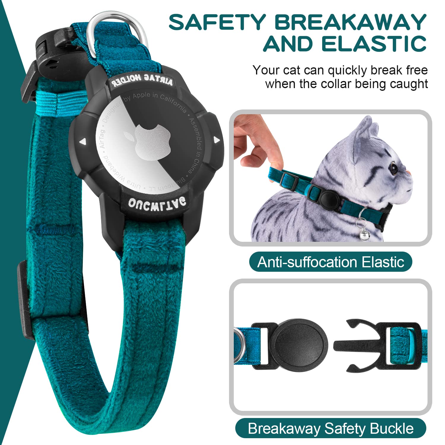 OUCWLTAG collar gato doble protección con liberación rápida