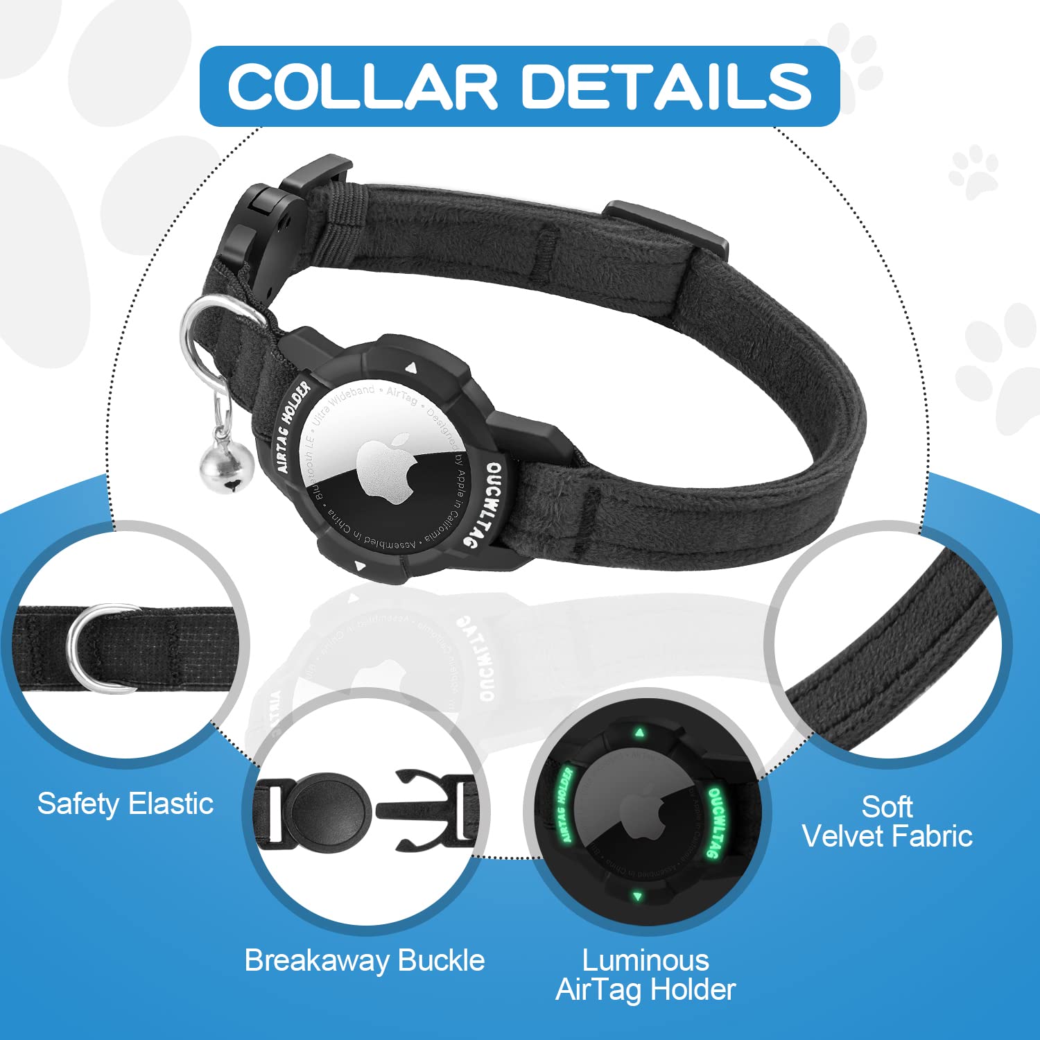 OUCWLTAG collar para gato en terciopelo suave y cómodo