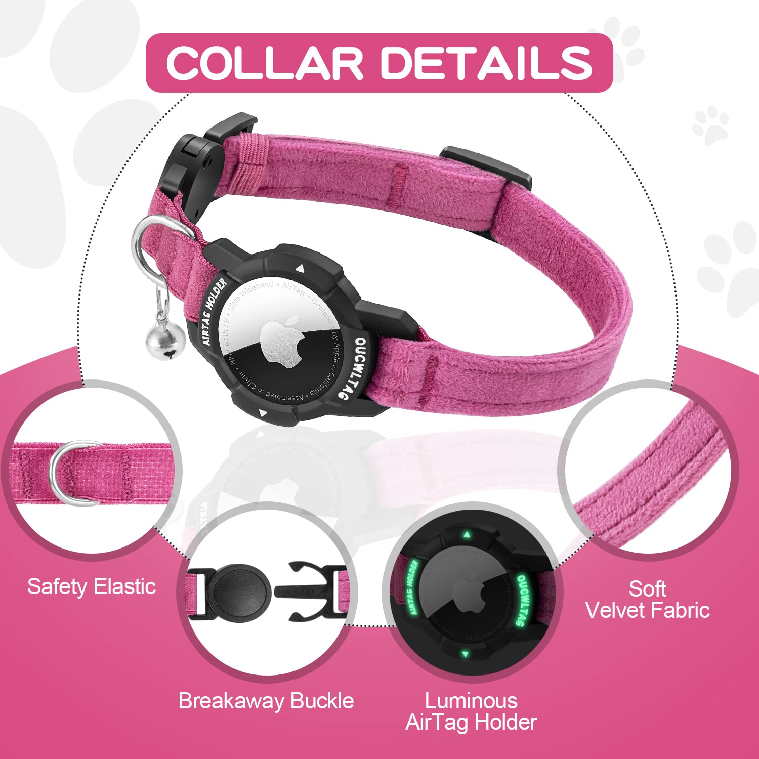 Collar de terciopelo suave OUCWLTAG para comodidad diaria.