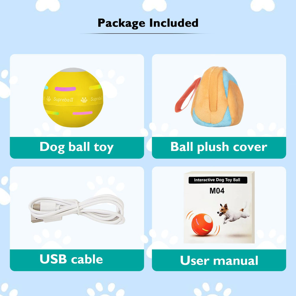 Contenido del paquete OULUXYLS: pelota, funda, cable USB y manual
