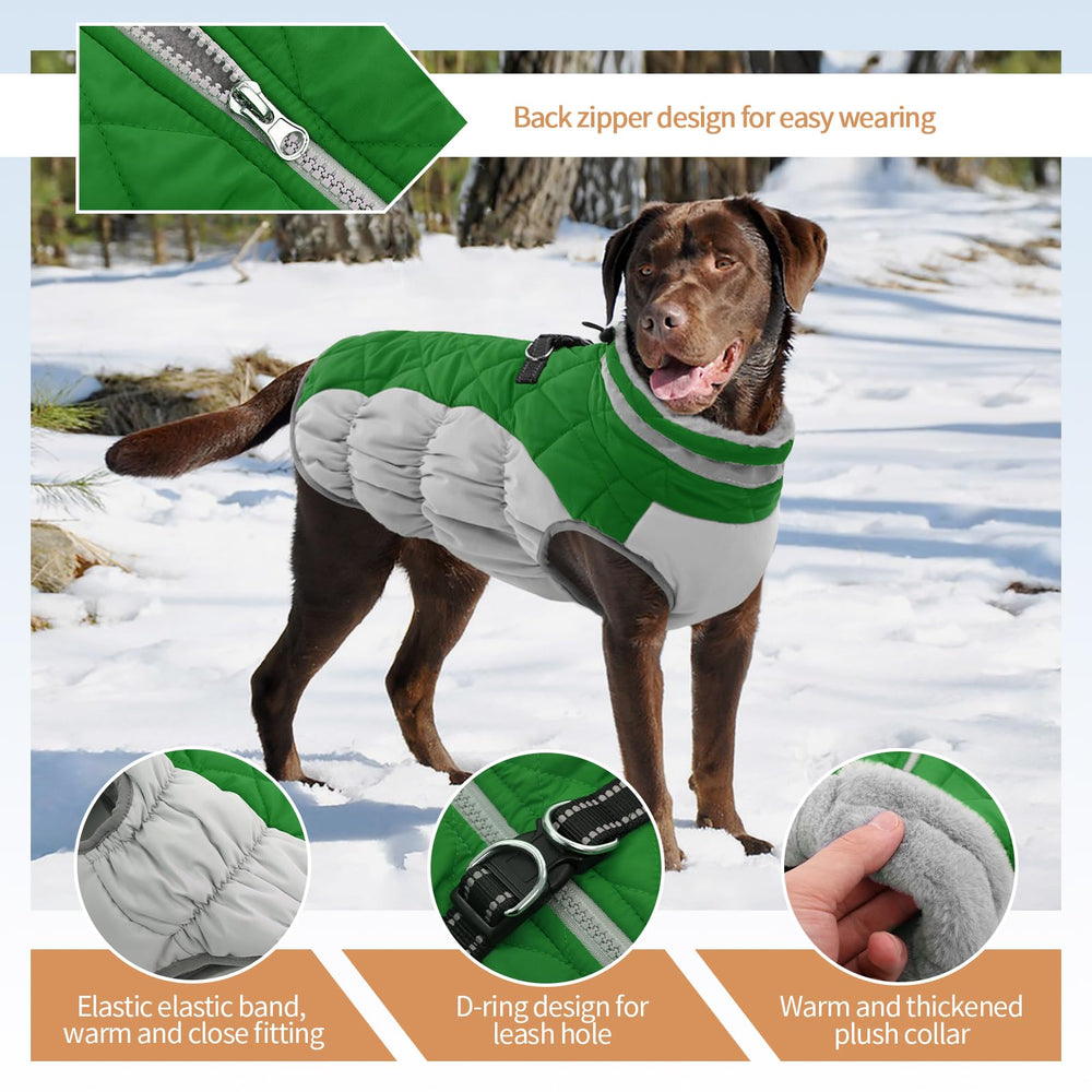 Chaqueta OUOBOB para perro grande, vista trasera, forro cálido y abrigo cómodo.
