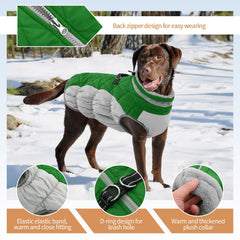 Chaqueta OUOBOB para perro grande, vista trasera, forro cálido y abrigo cómodo.