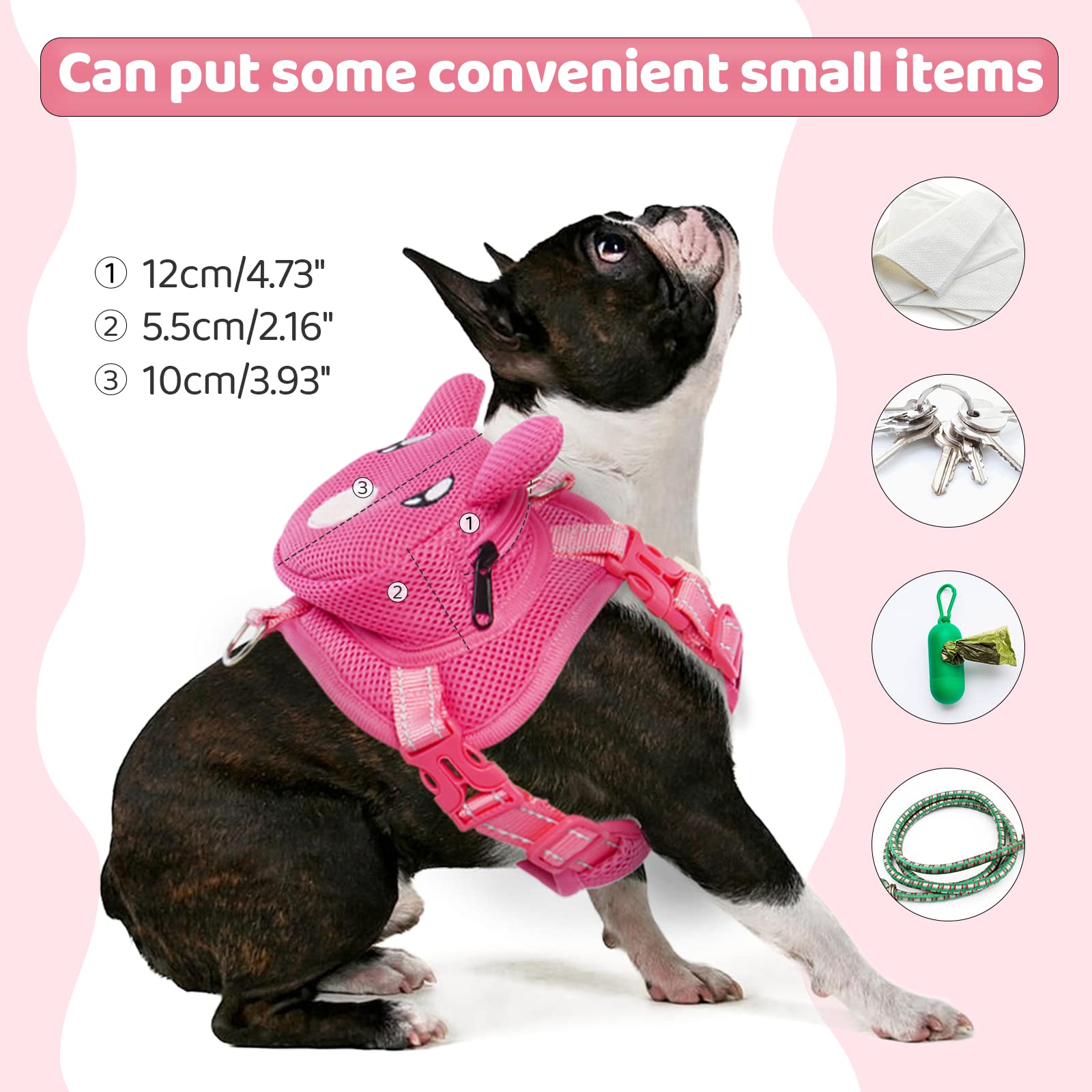 OUOBOB perro caminando con arnés mochila rosa, práctico para excursiones al aire libre.