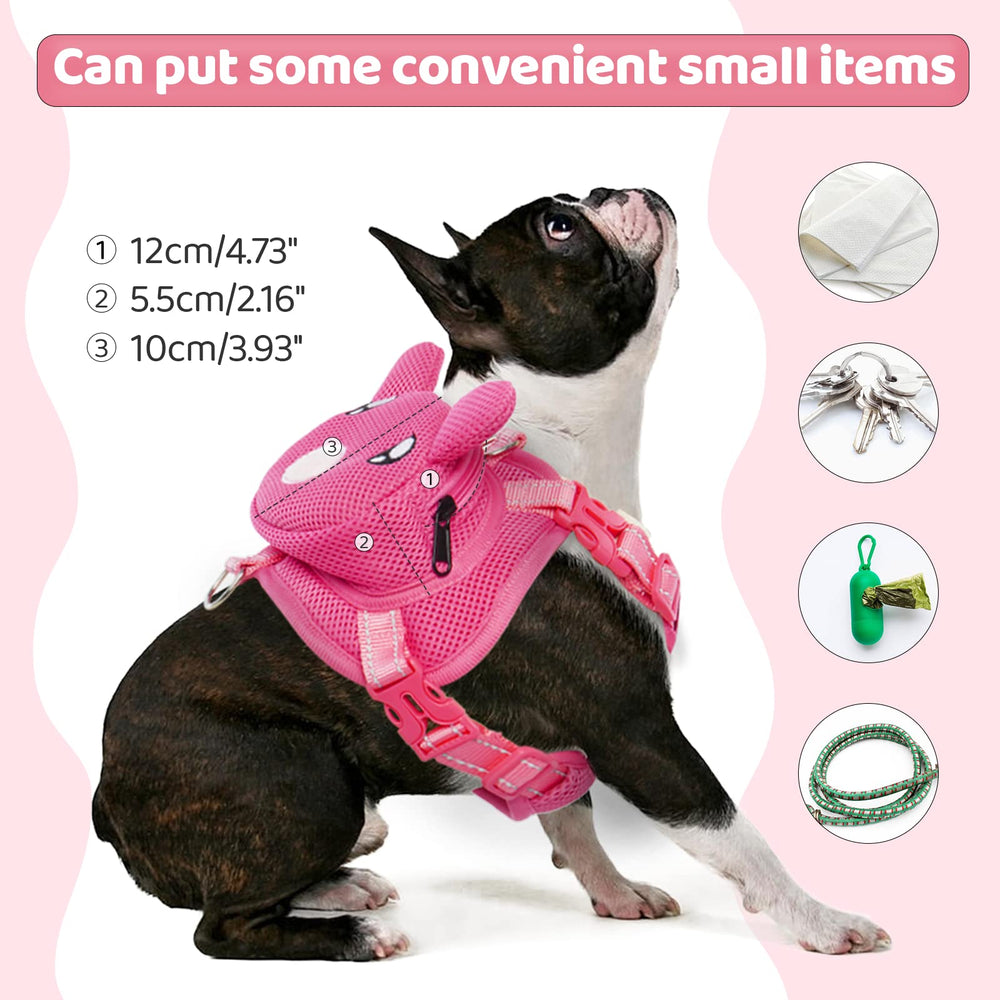 OUOBOB perro caminando con arnés mochila rosa, práctico para excursiones al aire libre.