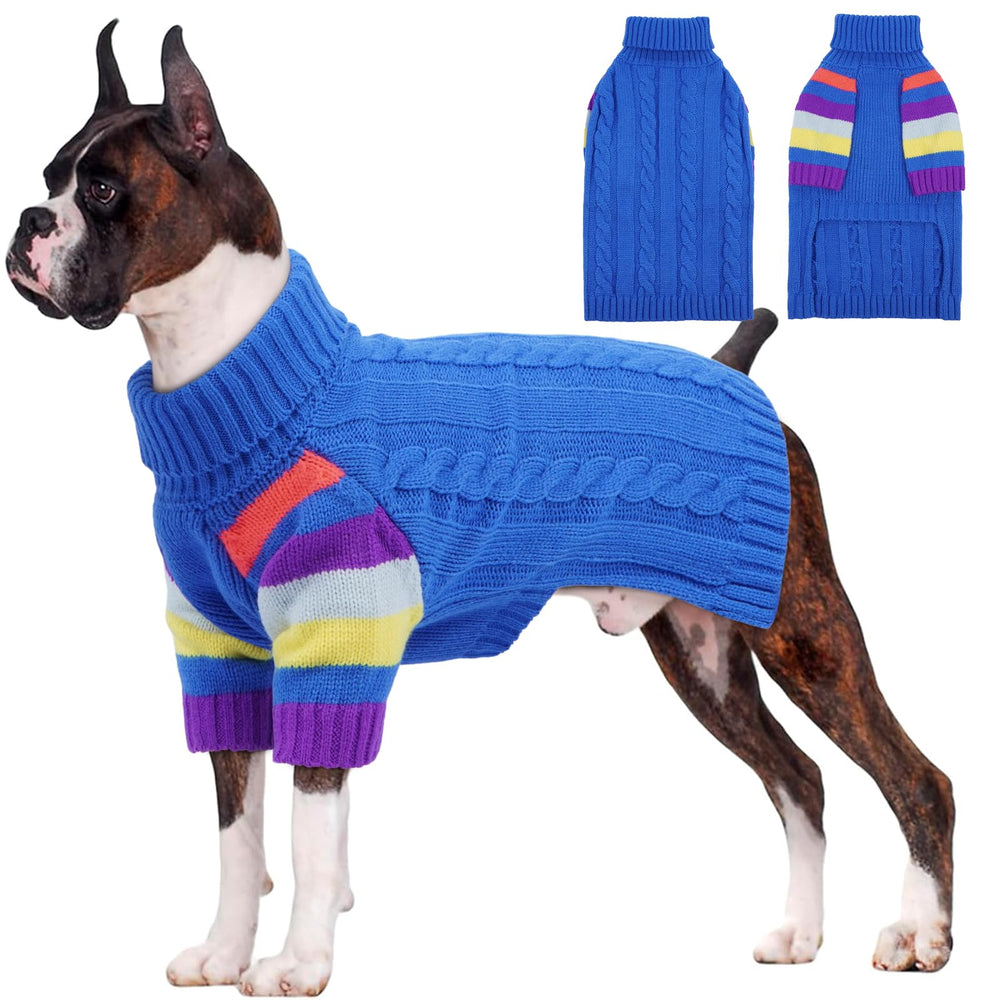 OUOBOB suéter para perro con cuello alto azul, ideal para paseos en clima frío.