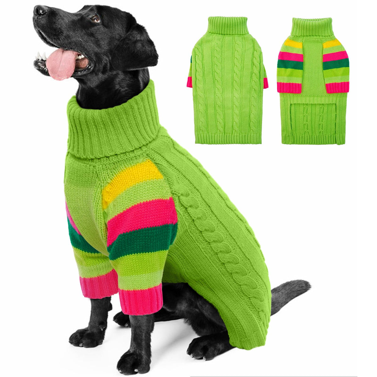 OUOBOB suéter XXL para perros con cuello alto verde, ideal para mantener caliente a razas grandes.