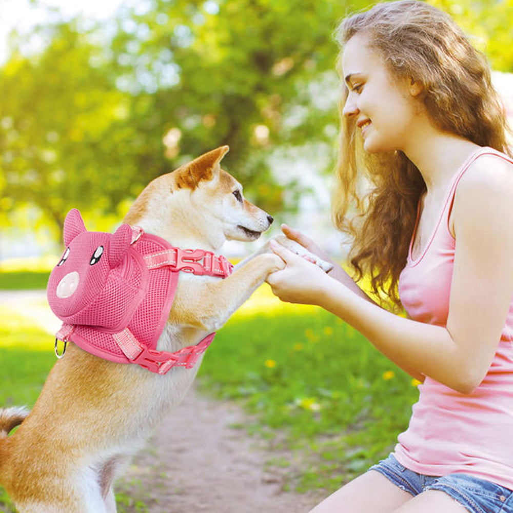 OUOBOB talla M, arnés mochila para perros rosas, ajustable y cómodo.