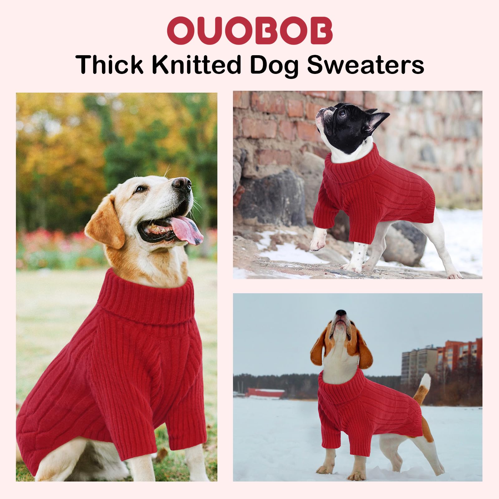 OUOBOB varios-colores-sueter-perro: disponible en azul, rojo, morado y marrón.