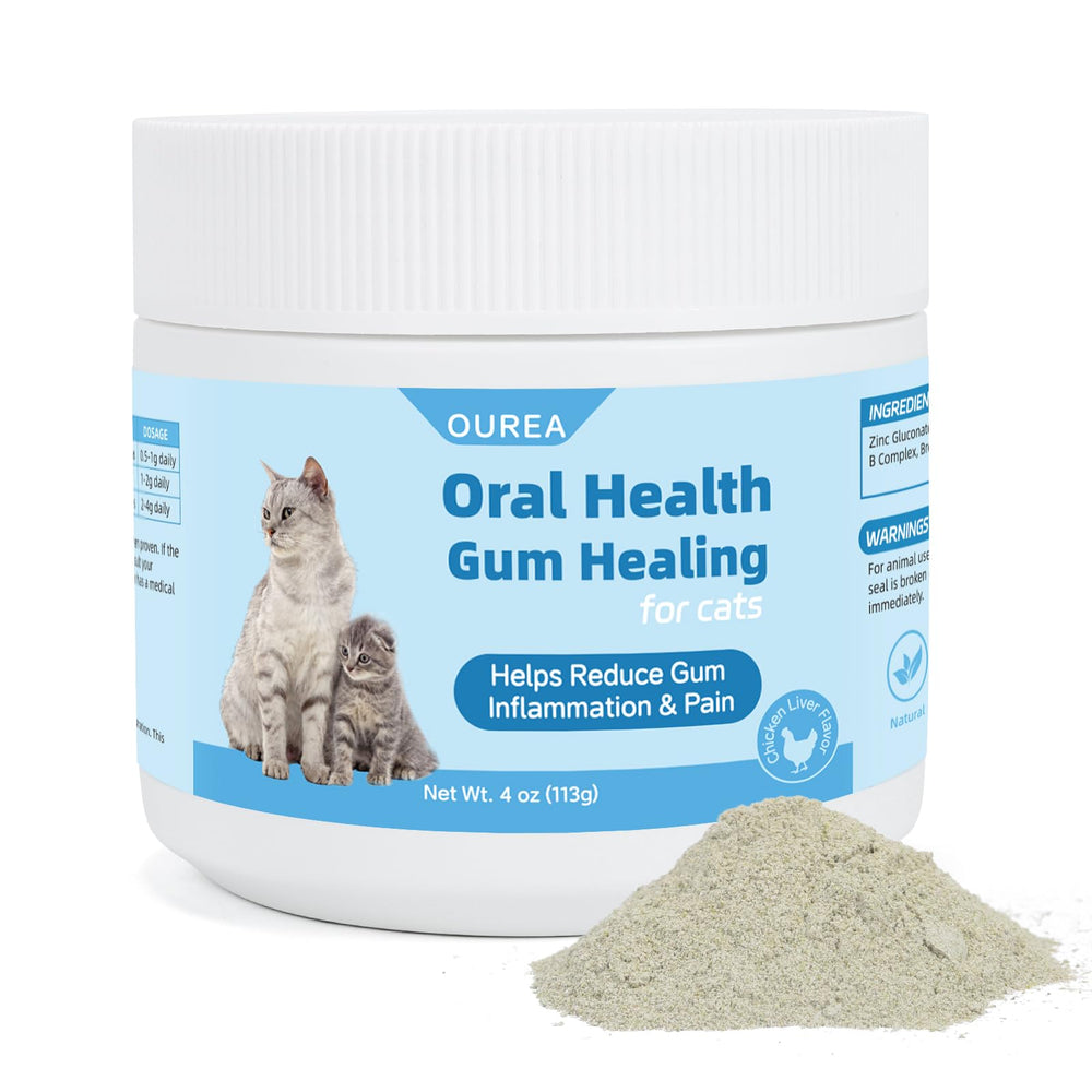 Botella de Ourea para cuidado bucal de gatos, lista para uso diario.