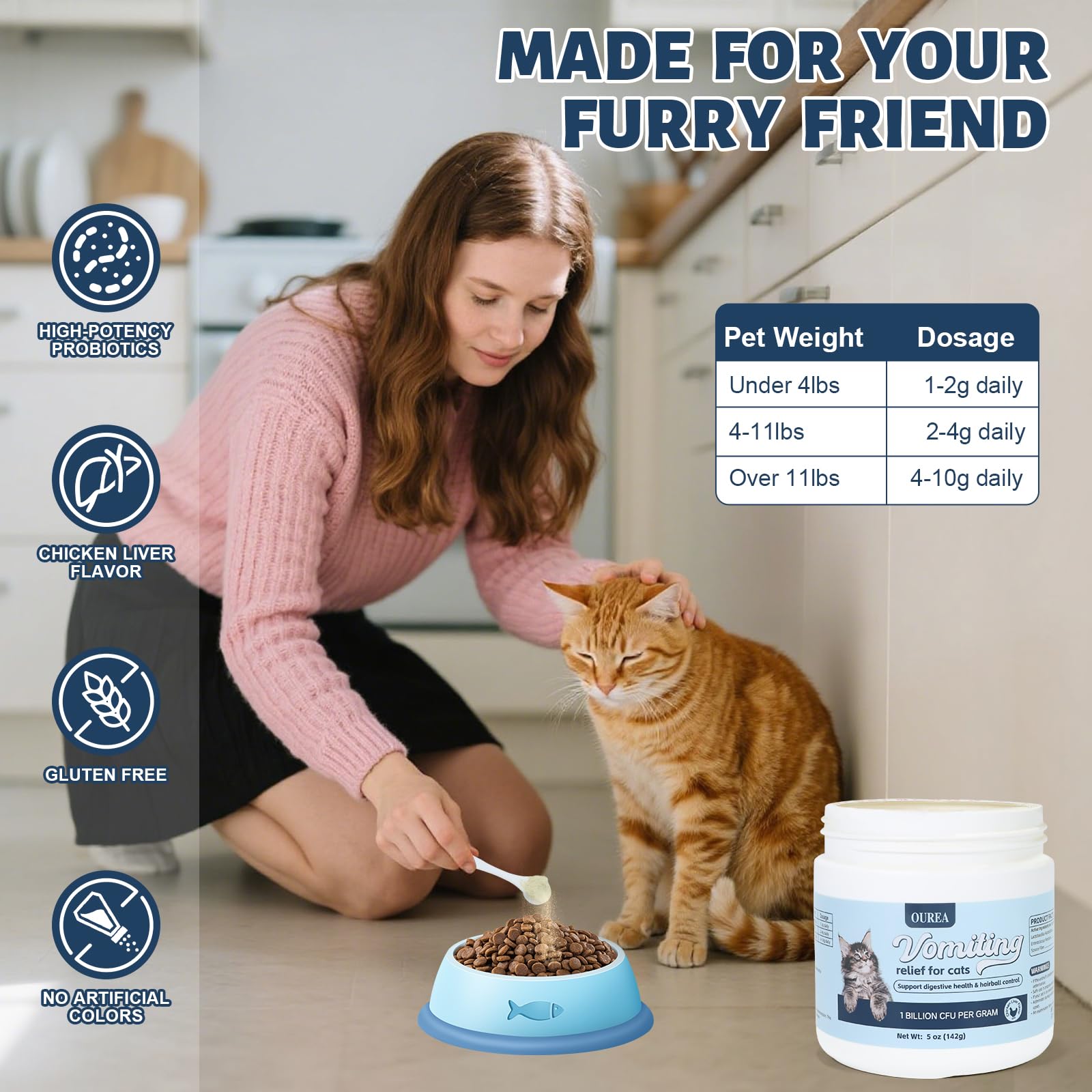 OUREA gato-sano-digestion, promueve bienestar intestinal.