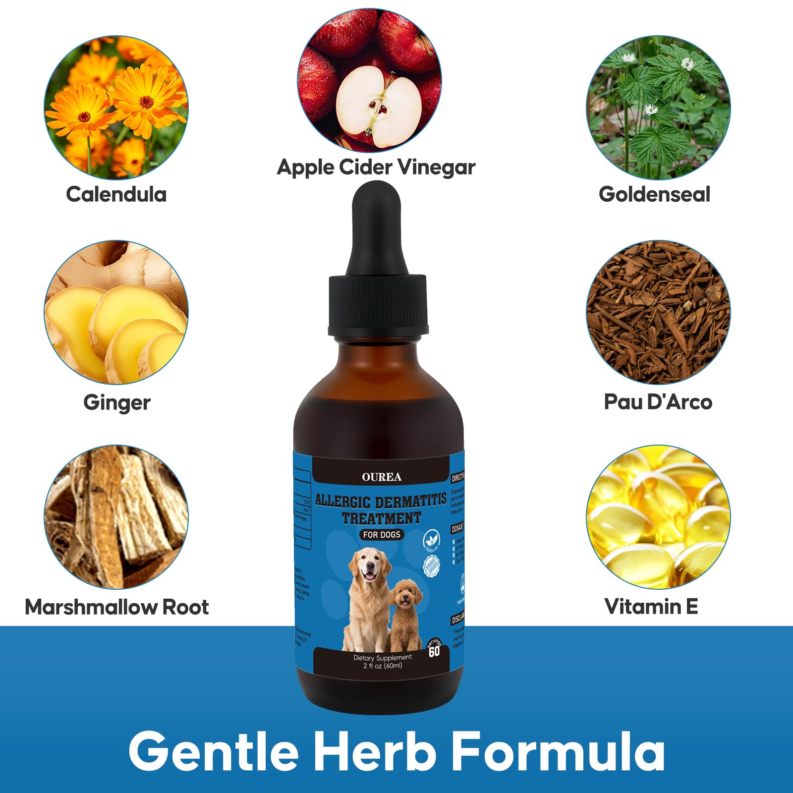 Ourea: ingredientes herbales como malvavisco, jengibre y caléndula para piel sensible.