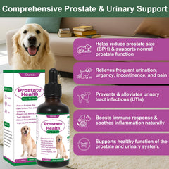 Gotas de salud prostática de Ourea para perros, dispensador, apoyo diario para función urinaria.
