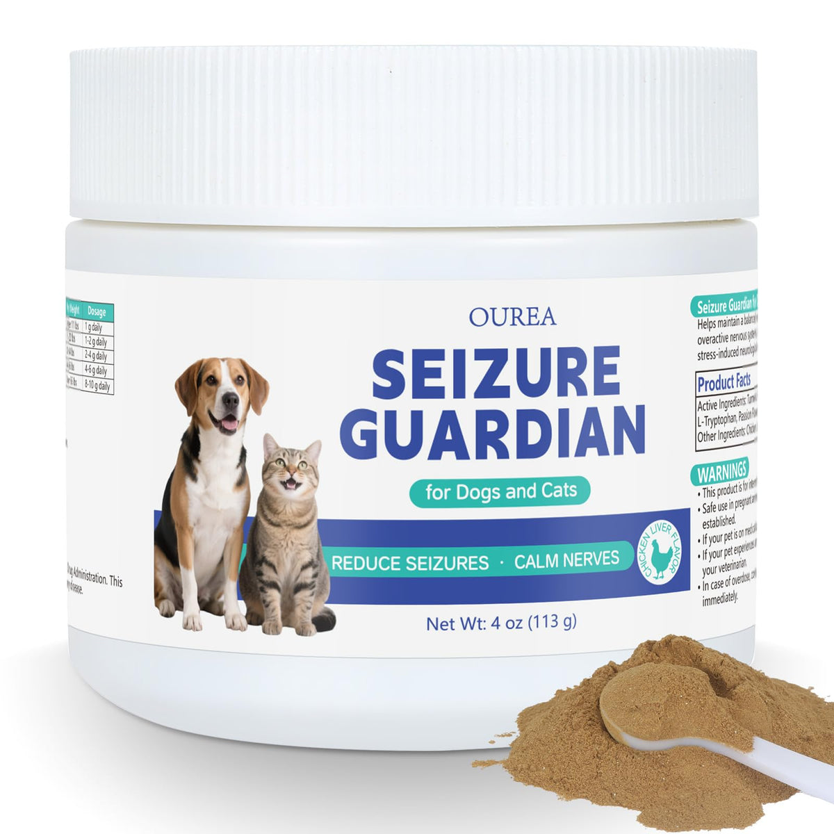 Ourea Seizure Guardian envase frontal para promover el soporte nervioso de mascotas