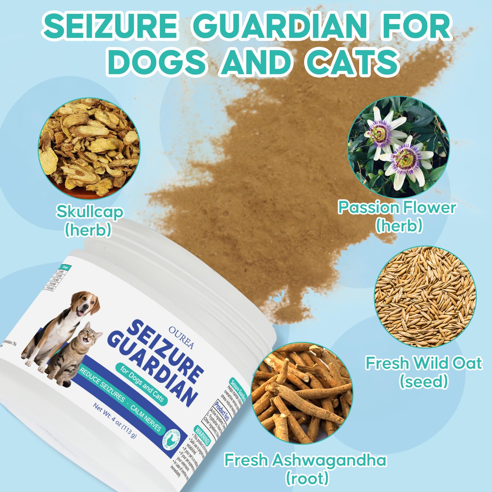 Perro calmado durante la comida con Ourea Seizure Guardian