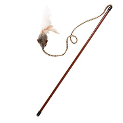 OurPets Juguete varita con plumas para gatos, fomenta juego interactivo y ejercicio suave.