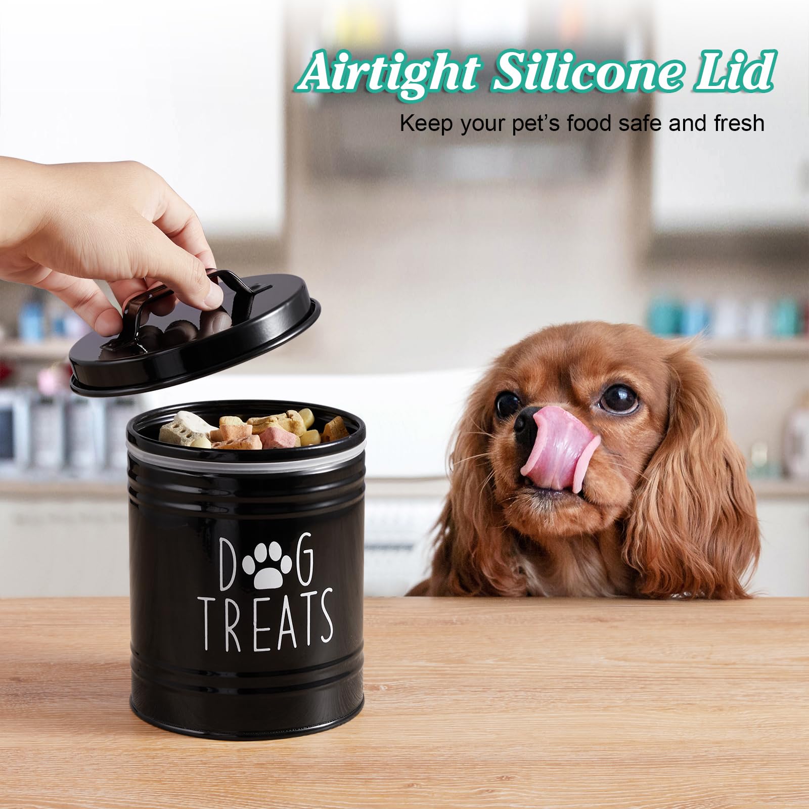 OUTNILI contenedor de snacks para perros negros, práctico y compacto para la cocina.