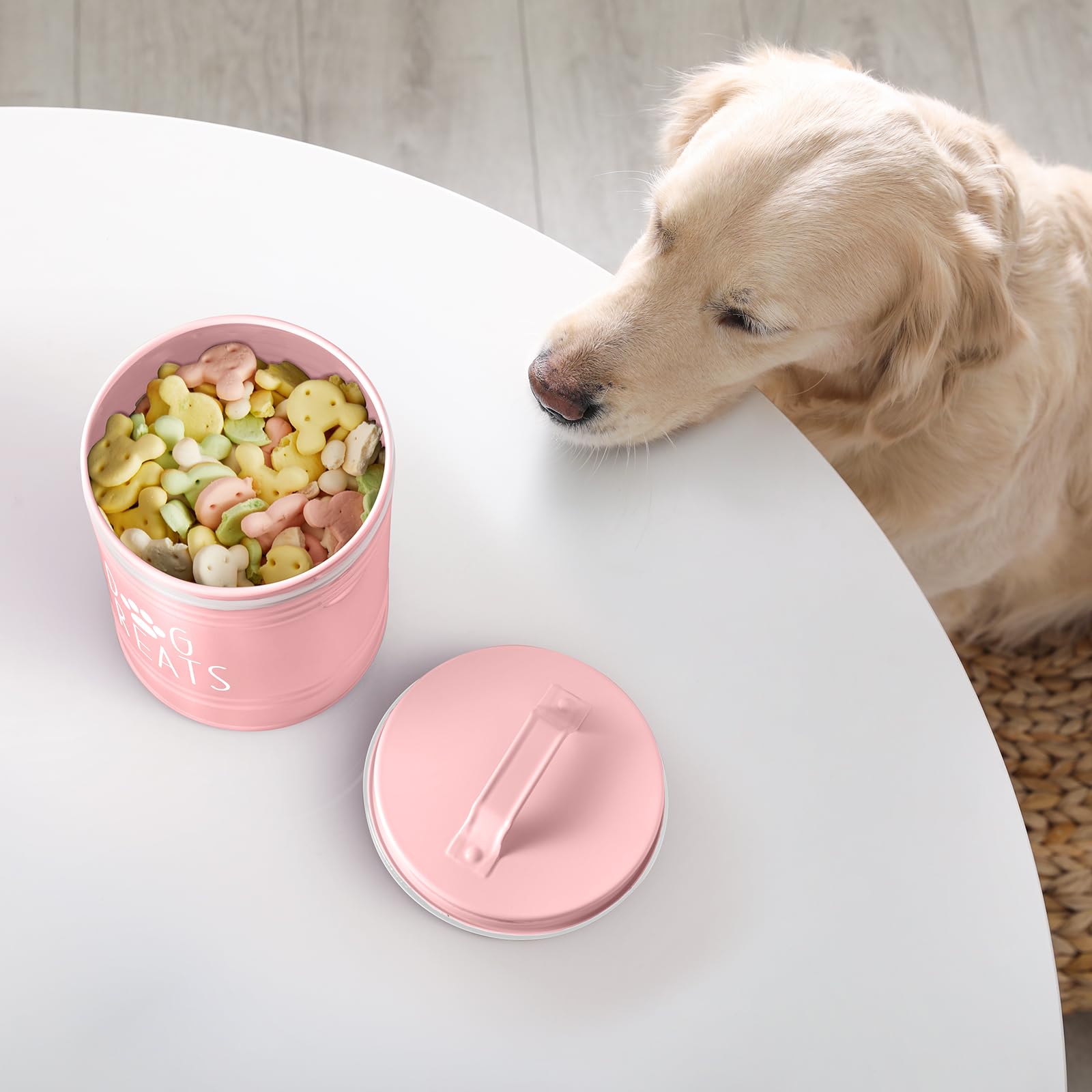 OUTNILI material-metal-duradero, contenedor resistente para golosinas de mascotas.