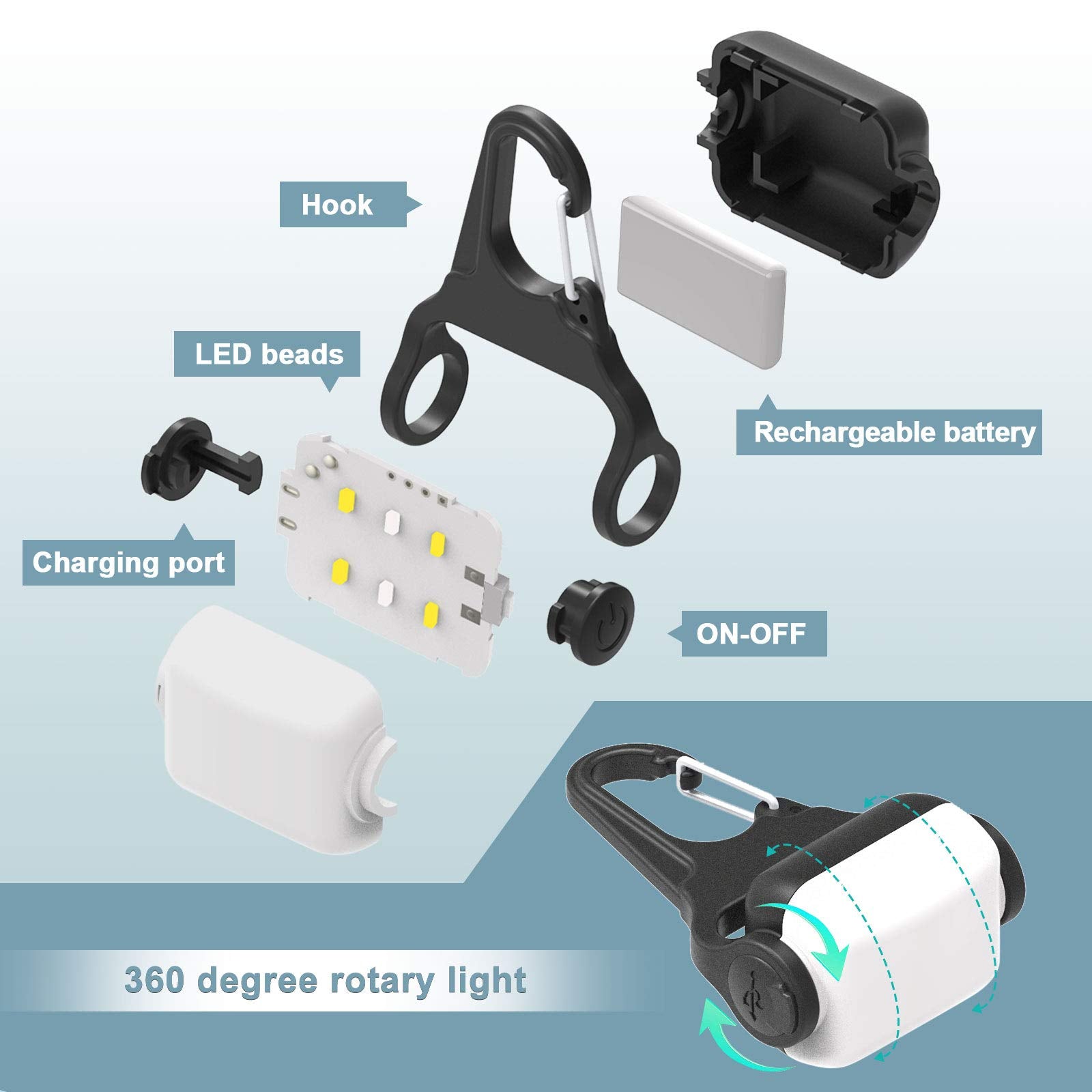 Outopest luz con rotación de 360 grados en el collar para seguridad nocturna.