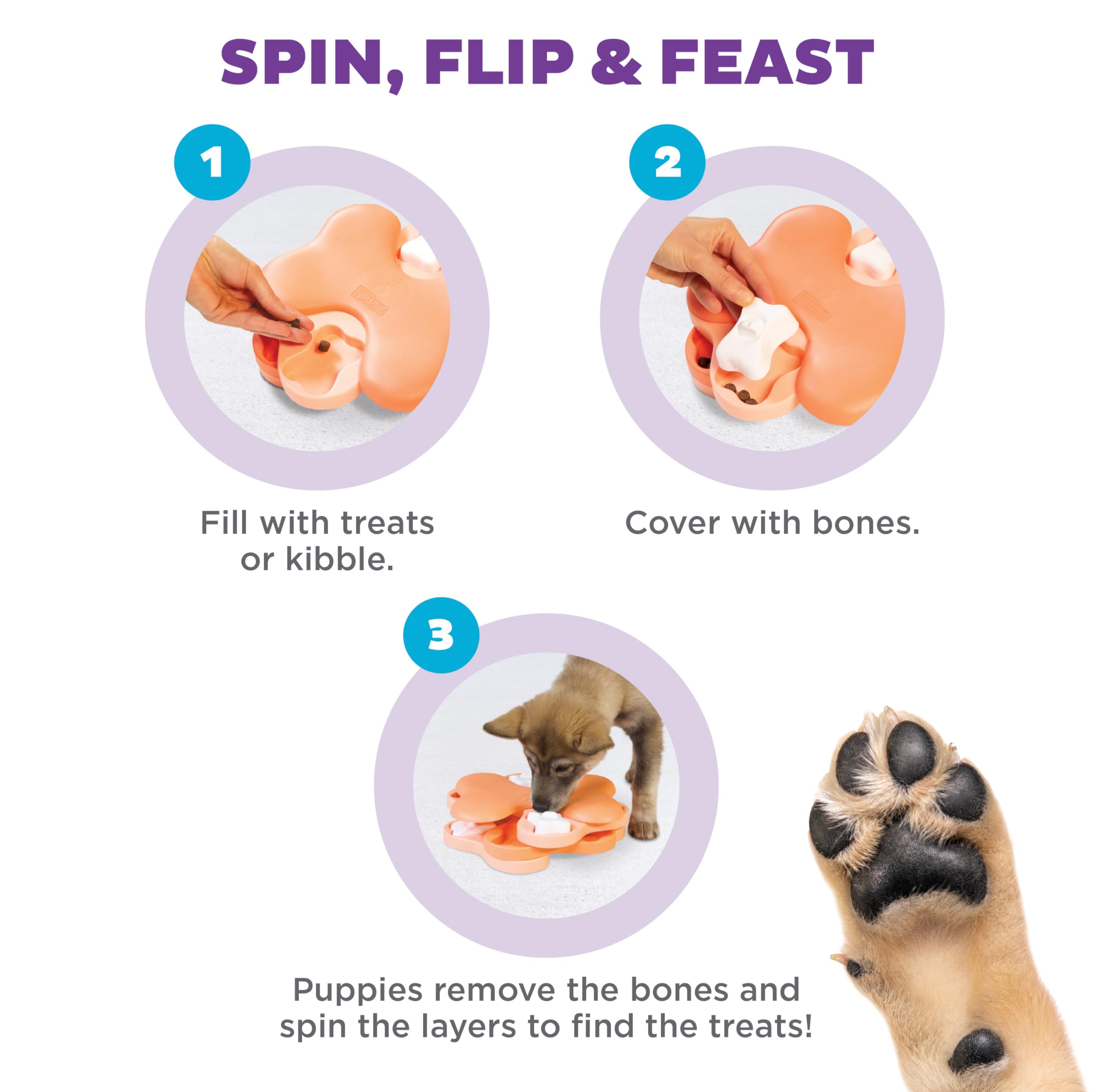 Nina Ottosson Puppy Tornado, tapas de hueso para ajustar dificultad y reto mental