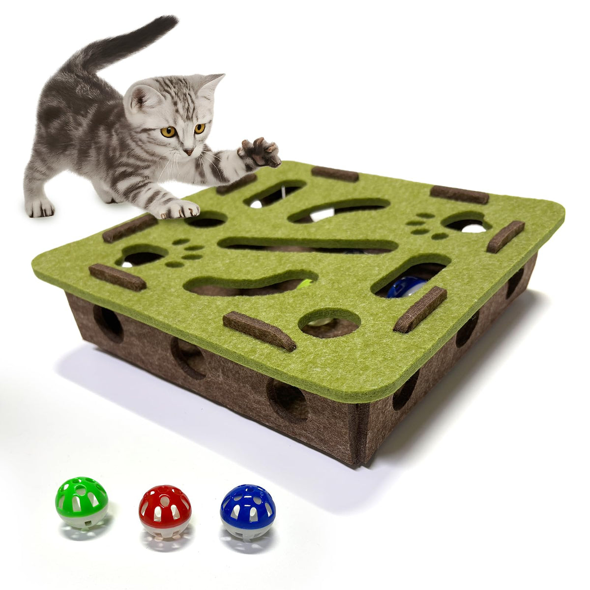 OVRRCSME juguete puzzle gato con pelota y cascabel para estimular juego