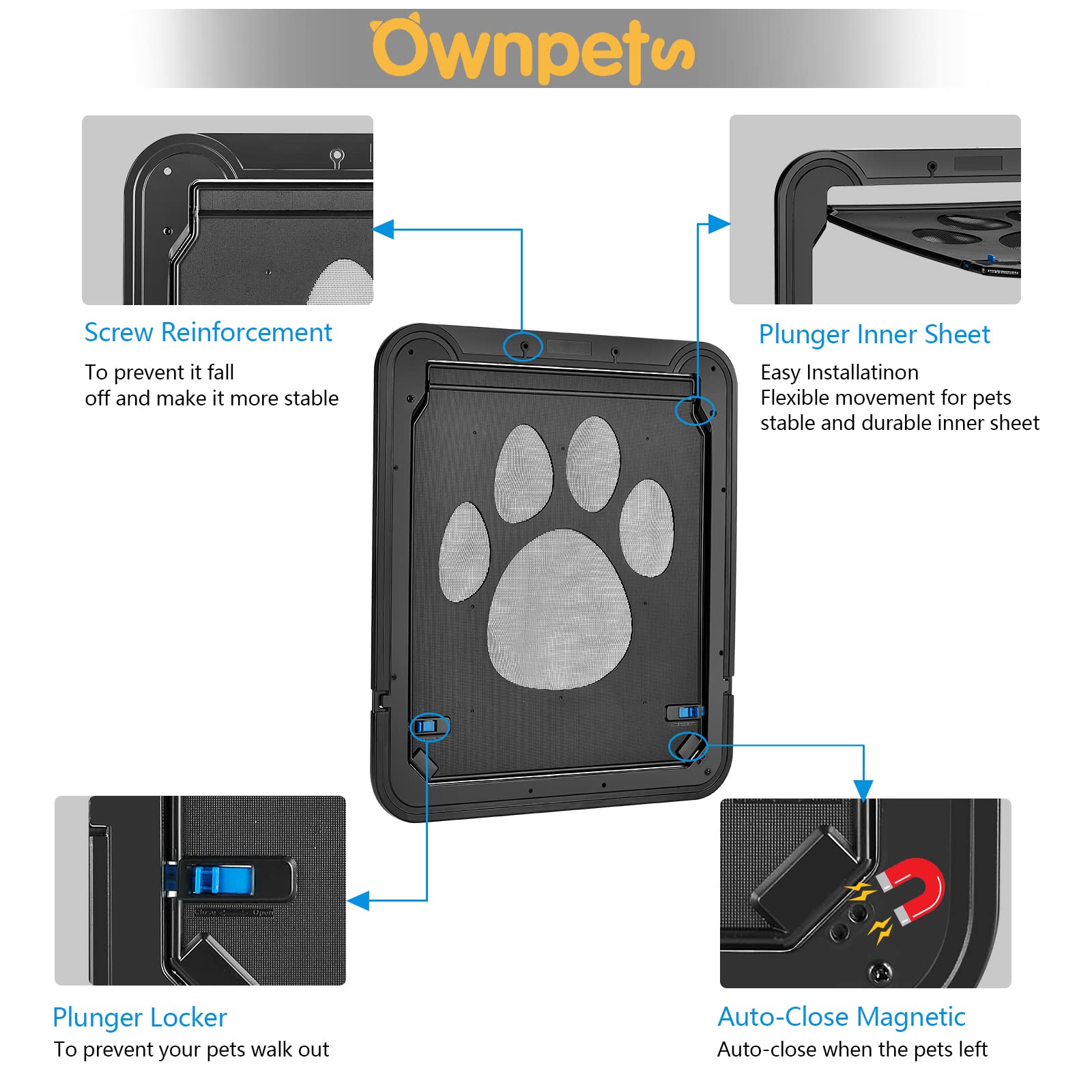 Ownpets bisagras reforzadas y estructura duradera para uso diario en casa.