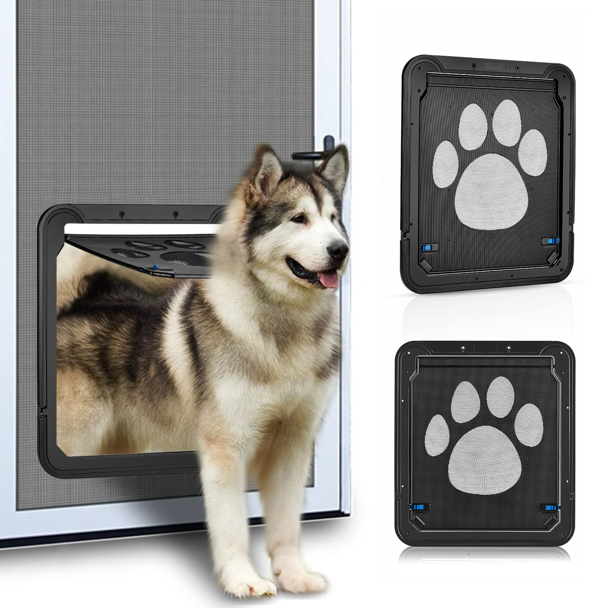 Ownpets puerta pantalla para mascotas con cierre automático, práctico y seguro para perros y gatos.