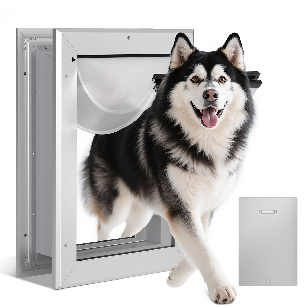 Ownpets puerta de aluminio con doble tapa, ideal para aislar aire en la pared.