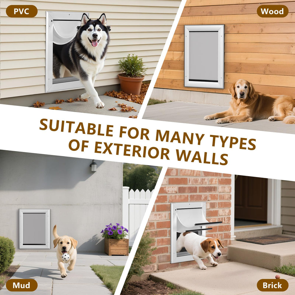Ownpets puerta de aluminio con doble tapa instalada en puerta para mayor comodidad.