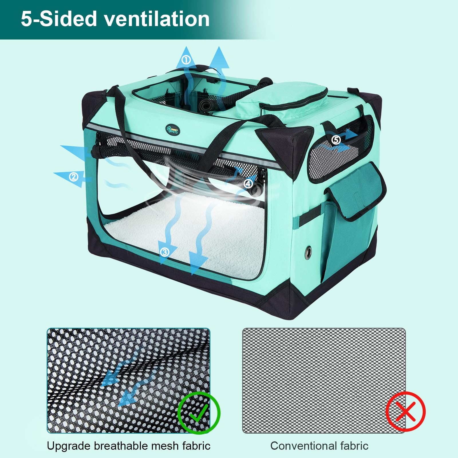 Ownpets transportín con bolsa de almacenamiento para accesorios.