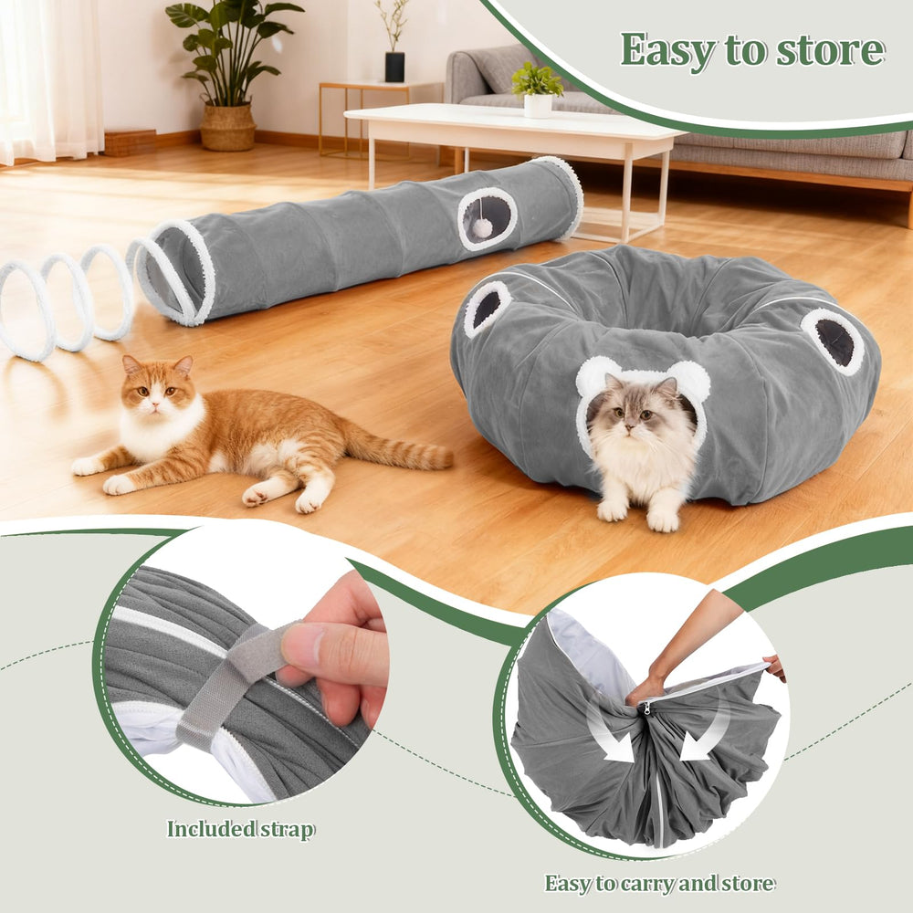 Ownpets tunel gato cueva plush desplegable para descanso cálido.