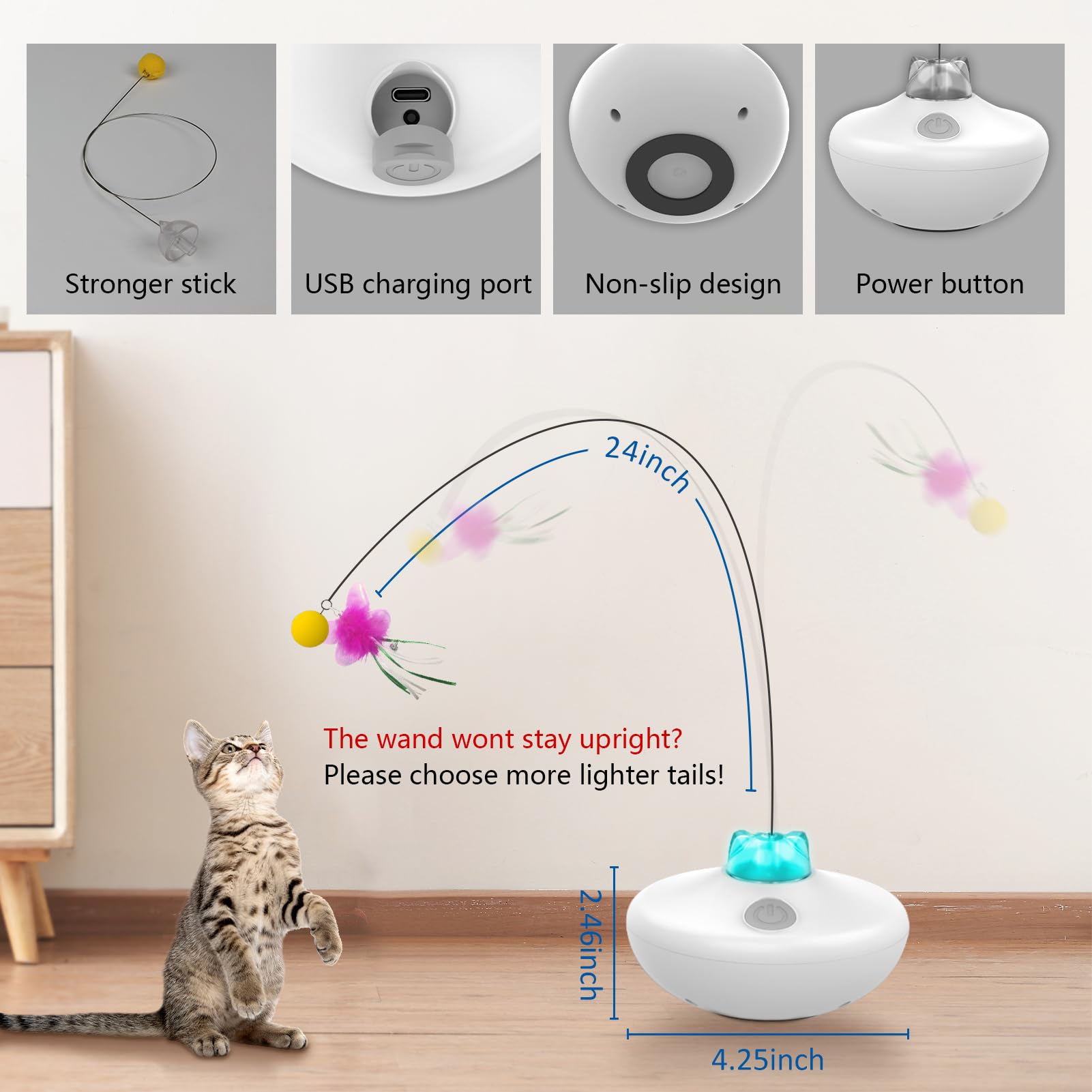 Oxawo Varita Plumas 24 Pulgadas: alcance amplio para estimular al felino.