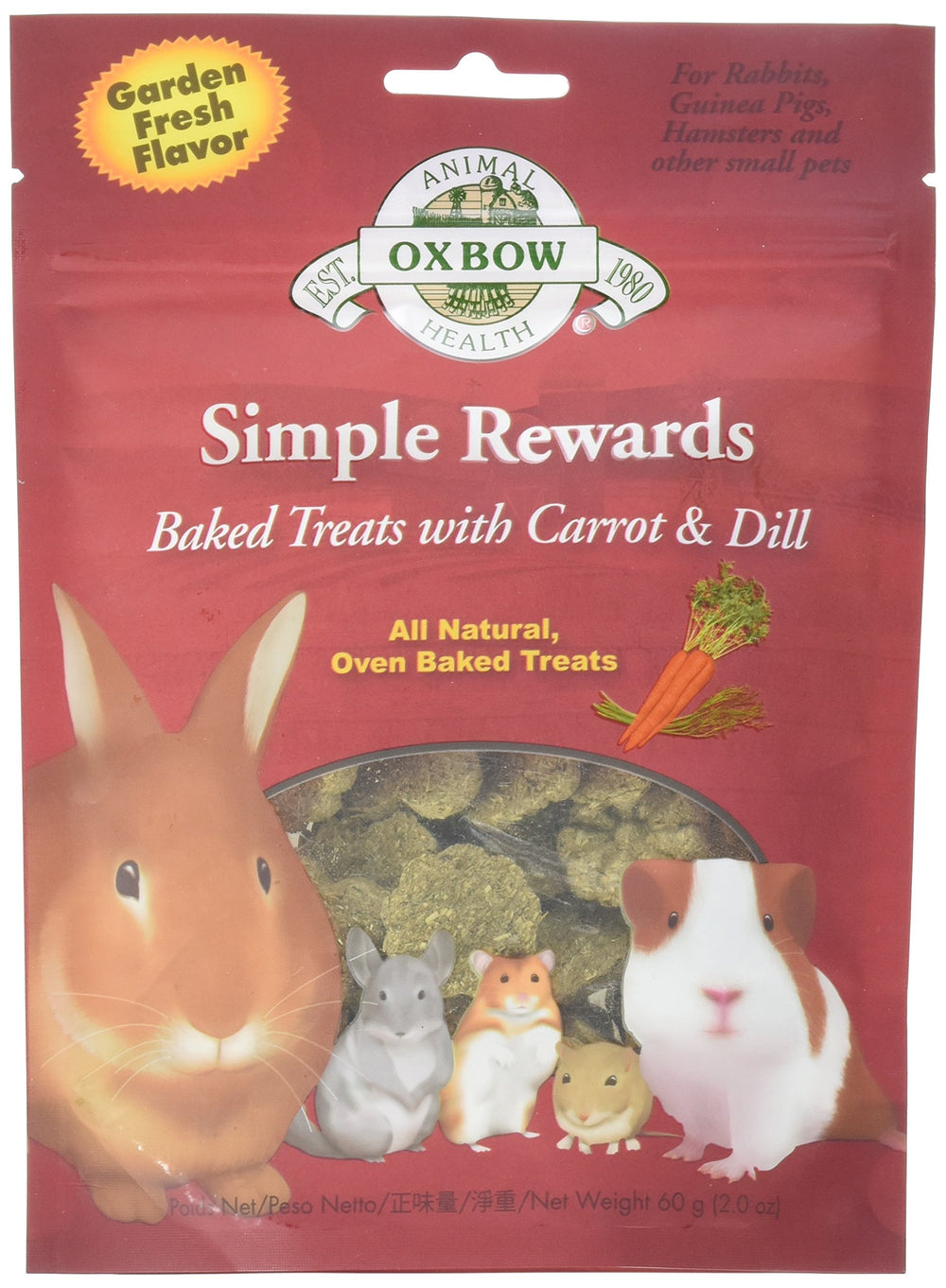 Oxbow Simple Rewards: sabor natural zanahoria-eneldo-heno Timothy para conejos y cobayas.