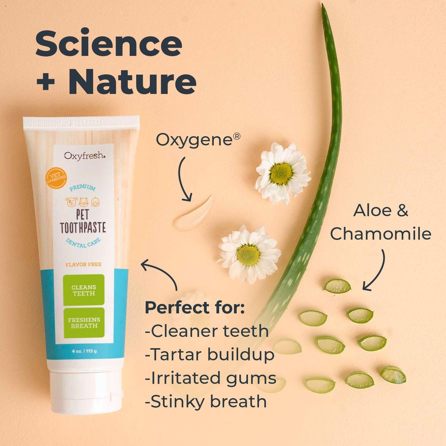 Aplicación con cepillo para dientes de mascota usando gel de Oxyfresh.