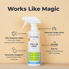 Neutralizador de olor a orina para perros y gatos de Oxyfresh, uso seguro.